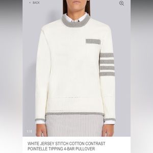 Thom Browne White Jersey Stitch Cotton Contrast Pointelle Tipping 4-bar Pullover